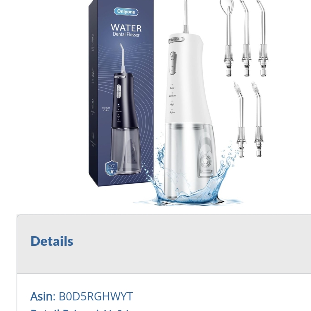 Onlyone Water Dental Flosser in White and Gray